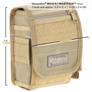 Maxpedition H-1 Waistpack - Khaki - Overall Dimensions