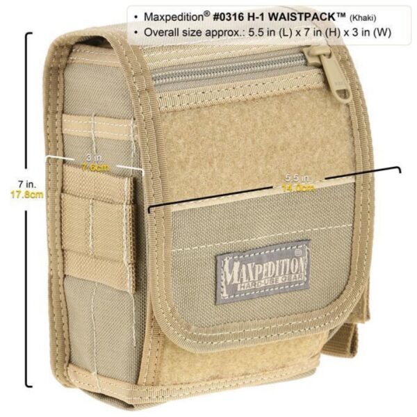 Maxpedition H-1 Waistpack - Khaki - Overall Dimensions