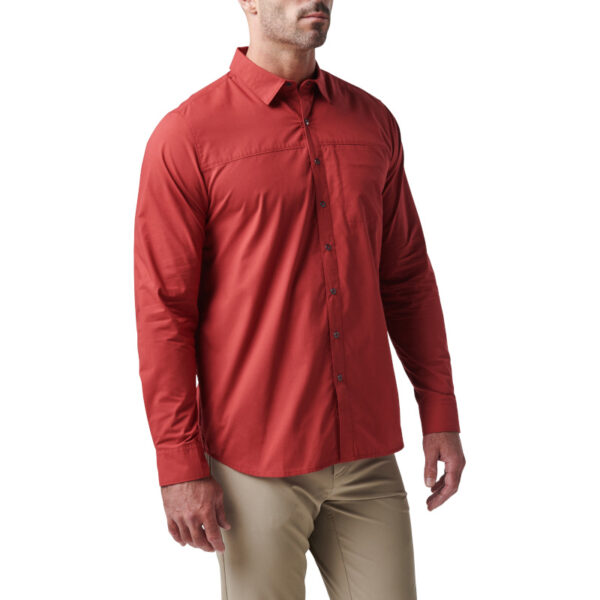 5.11 Igor Solid Long Sleeve Shirt - Red Bourbon - Front